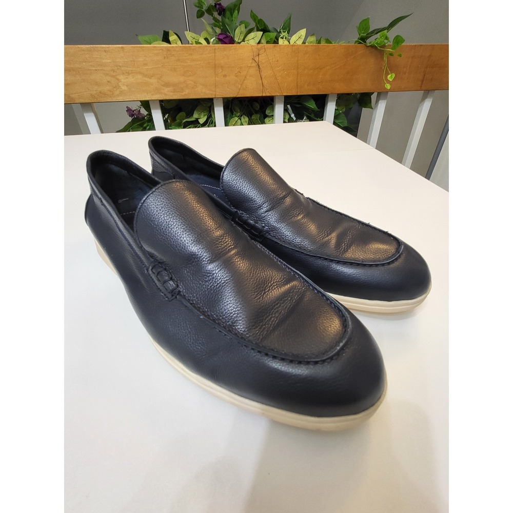 Scarpe Di Bianco Mens Navy Pebbled Leather Loafers Lactae Hevea Sole Italy 10.5